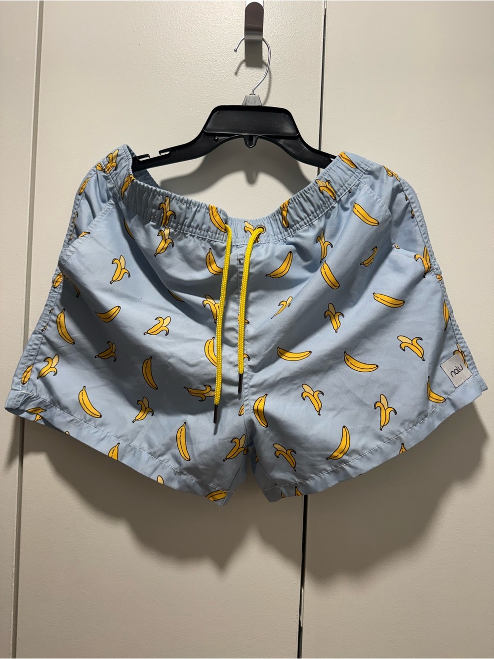Men's Light Blue Banana-Print Swim Board Shorts